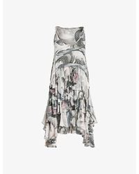 AllSaints - Cavarly Valley Graphic-print Ruffle-trim Woven Mini Dress - Lyst