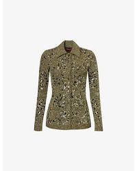 Gucci - Military Mix Polo-Collar Sequin-Embellishment Knitted Cardigan - Lyst