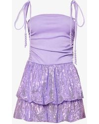Amy Lynn - Sequin-embellished Ruched Stretch-woven Mini Dres - Lyst