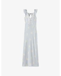 Claudie Pierlot - Floral-Print Lace-Trim Satin Maxi Dress - Lyst
