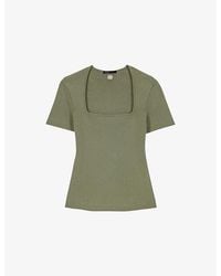 Maje - Ribbed Square-Neck Stretch Cotton-Blend Top - Lyst