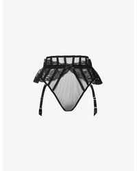 Agent Provocateur - Rozlyn Mesh And Lace Suspender Thong - Lyst