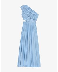Maje - Pleated One-Shoulder Woven Maxi Dress - Lyst
