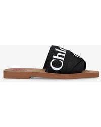 Chloé - Woody Logo-print Canvas Sandals - Lyst