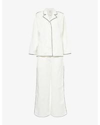 Desmond & Dempsey - Contrast-Trim Long-Sleeve Cotton Pyjama Set - Lyst
