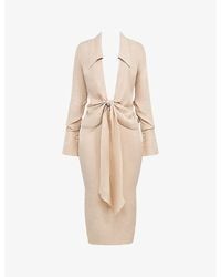 House Of Cb - Nevaeh Plunge-Neck Woven Midi Dress - Lyst