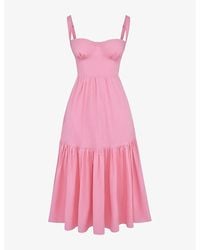 House Of Cb - Elia Sweetheart-neck Tiered-skirt Stretch-cotton Midi Dres - Lyst
