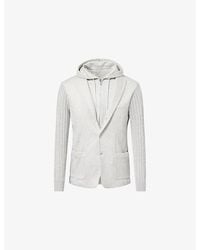 Eleventy - Detachable-Hood Cable-Knit Cotton-And-Linen Jacket - Lyst