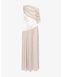 Abadia - Asymmetric Off-Shoulder Satin Maxi Dress - Lyst