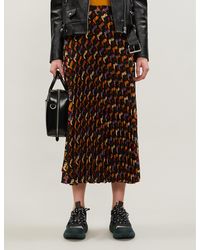 Sandro Abstract-print Pleated High-waisted Crepe Midi Skirt - Black
