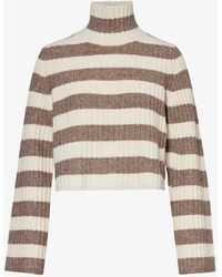 Theory - Striped High-neck Wool-blend Jumper - Lyst