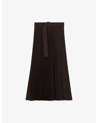 Reiss - Ava Pleated Belted Woven Midi Skirt - Lyst
