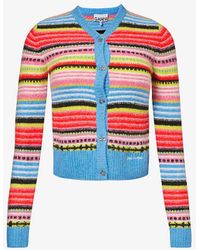 Ganni - Striped-pattern V-neck Knitted Cardigan - Lyst
