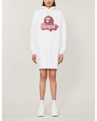 A Bathing Ape Womens White Logo-print Sequin-embellished Cotton-blend Jersey Hoody Xs