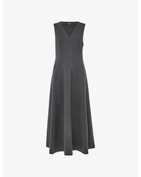 Whistles - V-Neck Sleeveless Stretch-Woven Midi Dress - Lyst