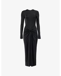 Victoria Beckham - Ruched Long-Sleeves Stretch-Woven Midi Dress - Lyst