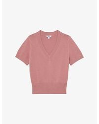 Reiss - Valerie V-Neck Cotton And Wool-Blend Knitted Top - Lyst