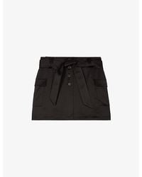 The Kooples - Belted-Waist Side-Pocket Satin Mini Skirt - Lyst