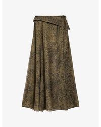 AllSaints - Sali Graphic-Print Woven Midi Skirt - Lyst