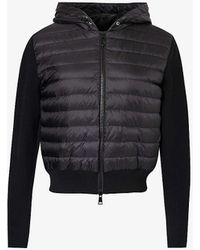 Moncler - Drawstring-hood Quilted-panel Wool Cardigan - Lyst