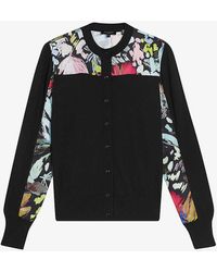 Ted Baker - Iileena Floral-panel Long-sleeve Cotton And Linen-blend Cardigan - Lyst