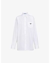 Prada - Logo-Plaque Long-Sleeve Cotton Shirt - Lyst