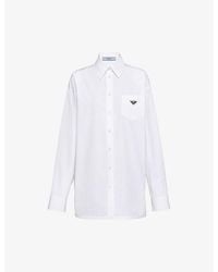 Prada - Logo-plaque Long-sleeve Cotton Shirt - Lyst