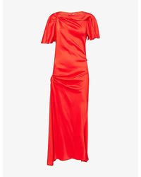 Victoria Beckham - Draped Short-Sleeves Woven Midi Dress - Lyst