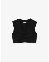 Sandro - Passy Bow-Embellished Stretch-Satin Crop Top - Lyst