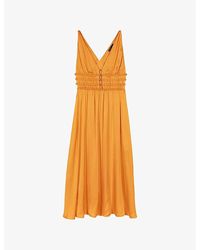 Maje - V-Neck Button-Waist Sleeveless Woven Midi Dress - Lyst