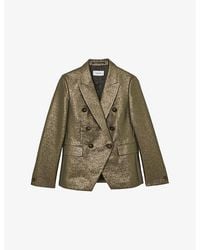 Reiss - Sienna Metallic Double-Breasted Cotton-Blend Blazer - Lyst