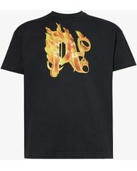Palm Angels - Burning Monogram Short-sleeved Cotton-jersey T-shirt X - Lyst