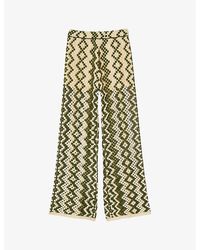 Sandro - Geometric-print Straight-leg Mid-rise Cotton-blend Trousers - Lyst