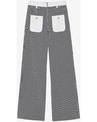 Sandro - Striped Patch-pocket Flared-leg Mid-rise Cotton Trousers - Lyst