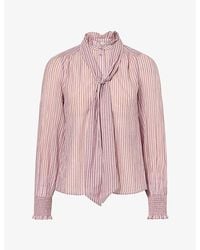 ME+EM - Stripe Tie Cotton Voile Blouse - Lyst