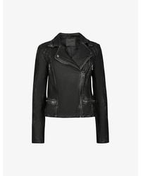 AllSaints - Cargo Quilted-Shoulder Distressed-Leather Biker Jacket - Lyst