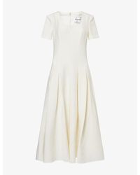 Roland Mouret - Scoop-Neck Pleated Wool-And-Silk Midi Dress - Lyst