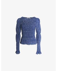 Amy Lynn - Iris Checkerboard Cotton Smocked Sleeve Top - Lyst