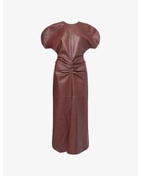 Victoria Beckham - Gathered-Waist Leather Midi Dress - Lyst