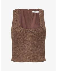 Odd Muse - Ruched Scoop-Neck Tweed Woven Top - Lyst