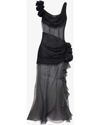 Alessandra Rich - Organza Floral-embellished Ruffled Silk Maxi Dress - Lyst