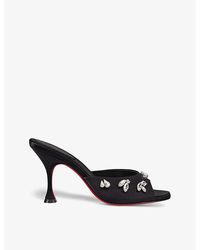 Christian Louboutin - Degraqueen 85 Crystal-embellished Satin Heeled Mules - Lyst