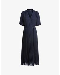 BOSS - V-Neck Pleated-Skirt Woven Midi Dress - Lyst