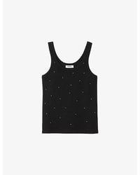 Sandro - Rhinestone-Embellished Round-Neck Stretch-Cotton Tank Top - Lyst