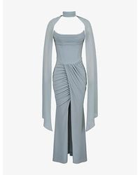 House Of Cb - Portia Detachable-Cape Stretch-Woven Maxi Dress - Lyst