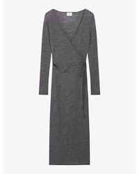 Claudie Pierlot - V-neck Long-sleeve Wrap Wool Midi Dress - Lyst