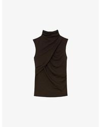 Reiss - Wanda High-Neck Ruched Stretch-Jersey Top - Lyst