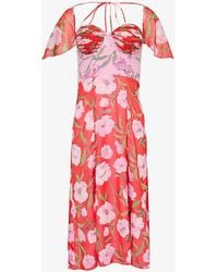 ROTATE BIRGER CHRISTENSEN - Floral-print Sweetheart-neck Stretch Recycled-polyester Midi Dress - Lyst
