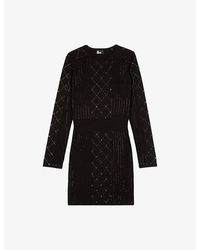 The Kooples - Stud-Embellished Long-Sleeve Knitted Mini Dress - Lyst