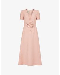 Valentino - Embroidered Floral Wool And Silk-Blend Midi Dress - Lyst